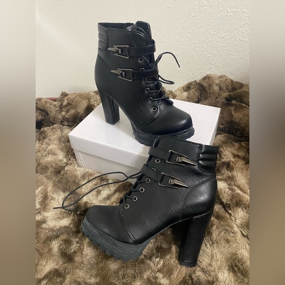 Black Lace-Up Ankle Boots - Picture 1 of 14